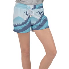 Swan Flying Bird Wings Waves Grass Women s Velour Lounge Shorts by Bedest