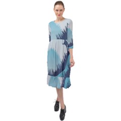 Swan Flying Bird Wings Waves Grass Ruffle End Midi Chiffon Dress by Bedest