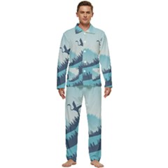 Swan Flying Bird Wings Waves Grass Men s Long Sleeve Velvet Pocket Pajamas Set by Bedest