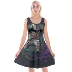 Illustration Astronaut Cosmonaut Paying Skateboard Sport Space With Astronaut Suit Reversible Velvet Sleeveless Dress by Ndabl3x