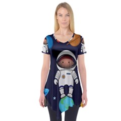 Boy Spaceman Space Rocket Ufo Planets Stars Short Sleeve Tunic  by Ndabl3x