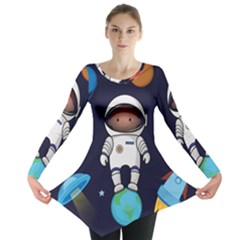 Boy Spaceman Space Rocket Ufo Planets Stars Long Sleeve Tunic  by Ndabl3x