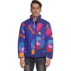 Cartoon Funny Aliens With Ufo Duck Starry Sky Set Men s Puffer Bubble Jacket Coat by Ndabl3x