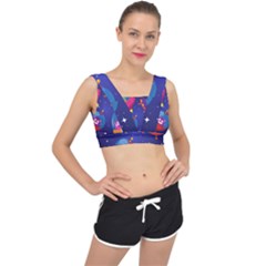 Cartoon Funny Aliens With Ufo Duck Starry Sky Set V-back Sports Bra by Ndabl3x