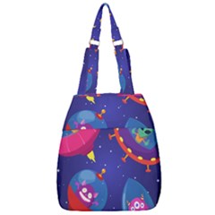 Cartoon Funny Aliens With Ufo Duck Starry Sky Set Center Zip Backpack by Ndabl3x