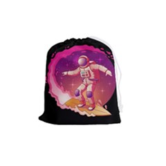 Astronaut Spacesuit Standing Surfboard Surfing Milky Way Stars Drawstring Pouch (medium) by Ndabl3x