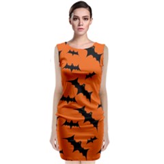 Halloween Card With Bats Flying Pattern Sleeveless Velvet Midi Dress by Hannah976