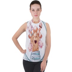 House Pet Animal Cute Mock Neck Chiffon Sleeveless Top by Sarkoni