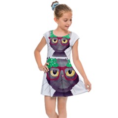 Cute Cat Glasses Christmas Tree Kids  Cap Sleeve Dress by Sarkoni