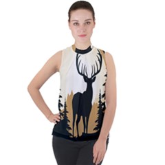 Deer Wildlife Nature Mock Neck Chiffon Sleeveless Top by Sarkoni