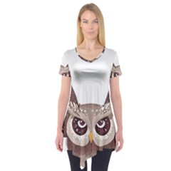 Owl Bird Feathers Short Sleeve Tunic  by Sarkoni