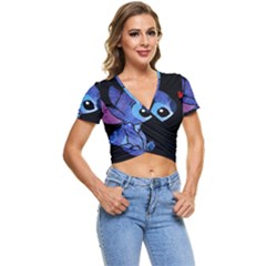 Stitch Love Cartoon Cute Space Short Sleeve Foldover T-shirt by Bedest