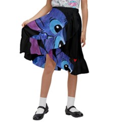 Stitch Love Cartoon Cute Space Kids  Ruffle Flared Wrap Midi Skirt by Bedest