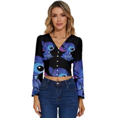 Stitch Love Cartoon Cute Space Long Sleeve V-neck Top by Bedest