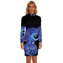 Stitch Love Cartoon Cute Space Long Sleeve Shirt Collar Bodycon Dress by Bedest