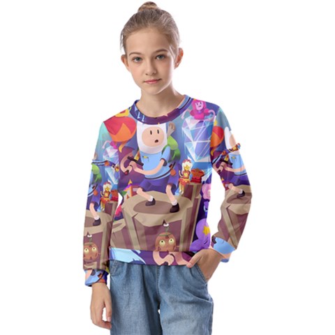 Cartoon Adventure Time Finn Princess Bubblegum Lumpy Space Kids  Long Sleeve T-shirt With Frill  by Bedest