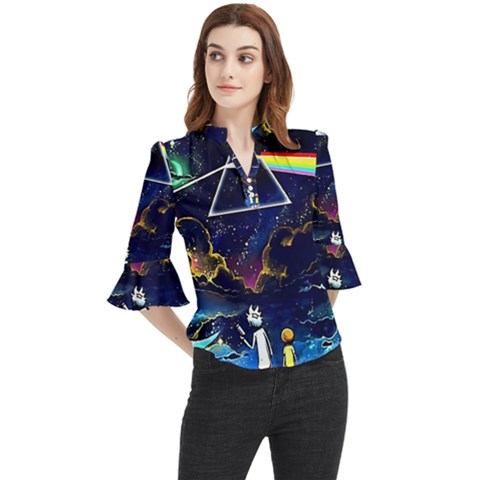 Trippy Kit Rick And Morty Galaxy Pink Floyd Loose Horn Sleeve Chiffon Blouse by Bedest