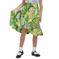 Rick And Morty Adventure Time Cartoon Kids  Ruffle Flared Wrap Midi Skirt by Bedest