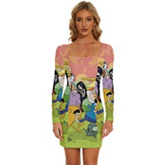 Adventure Time Finn  Jake Long Sleeve Square Neck Bodycon Velvet Dress by Bedest