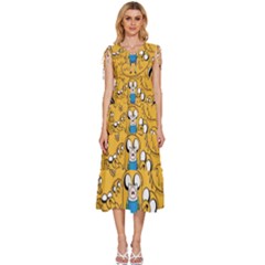 Adventure Time Finn Jake Cartoon V-neck Drawstring Shoulder Sleeveless Maxi Dress by Bedest