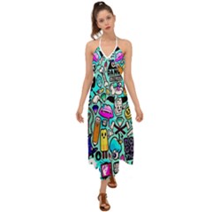 Graffiti Pop Art Crazy Retro Halter Tie Back Dress  by Bedest