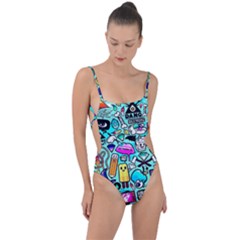 Graffiti Pop Art Crazy Retro Tie Strap One Piece Swimsuit by Bedest