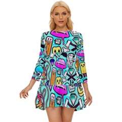 Graffiti Pop Art Crazy Retro Long Sleeve Babydoll Dress by Bedest