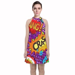 Crash Bang Adventure Time Art Boom Graffiti Velvet Halter Neckline Dress  by Bedest