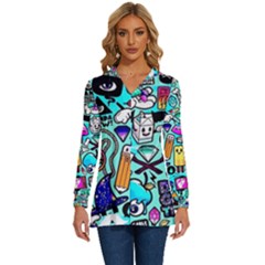 Graffiti Pop Art Crazy Retro Long Sleeve Drawstring Hooded Top by Bedest