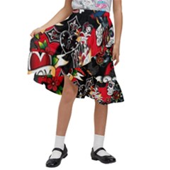 Graffiti Tatoo Skate Art Boom Kids  Ruffle Flared Wrap Midi Skirt by Bedest