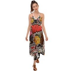 Stickerbomb Crazy Graffiti Graphite Monster Halter Tie Back Dress  by Bedest