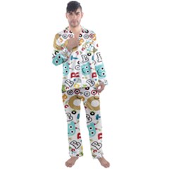 Seamless Pattern Vector With Funny Robots Cartoon Men s Long Sleeve Satin Pajamas Set by Hannah976