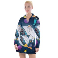 Spaceship Astronaut Space Women s Long Sleeve Casual Dress by Hannah976