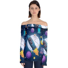 Spaceship Astronaut Space Off Shoulder Long Sleeve Top by Hannah976