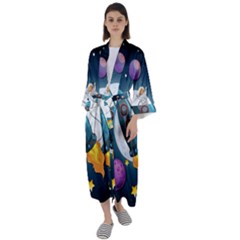 Spaceship Astronaut Space Maxi Satin Kimono by Hannah976