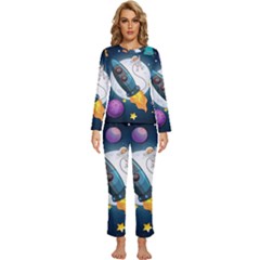 Spaceship Astronaut Space Womens  Long Sleeve Lightweight Pajamas Set by Hannah976