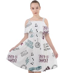 Music Themed Doodle Seamless Background Cut Out Shoulders Chiffon Dress by Hannah976