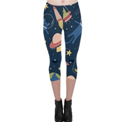 Seamless Pattern With Funny Aliens Cat Galaxy Capri Leggings  by Hannah976