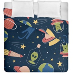 Seamless Pattern With Funny Aliens Cat Galaxy Duvet Cover Double Side (king Size) by Hannah976