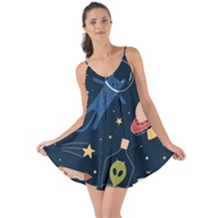 Seamless Pattern With Funny Aliens Cat Galaxy Love The Sun Cover Up by Hannah976