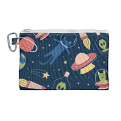 Seamless Pattern With Funny Aliens Cat Galaxy Canvas Cosmetic Bag (large) by Hannah976