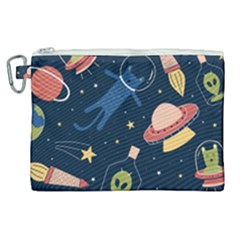 Seamless Pattern With Funny Aliens Cat Galaxy Canvas Cosmetic Bag (xl) by Hannah976