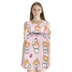 Set Kawaii Smile Japanese Dog Akita Inu Cartoon Shoulder Cutout Velvet One Piece by Hannah976