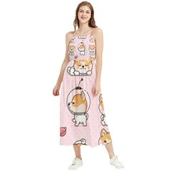 Set Kawaii Smile Japanese Dog Akita Inu Cartoon Boho Sleeveless Summer Dress by Hannah976