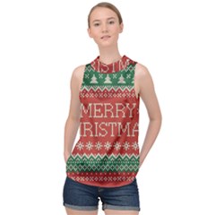 Merry Christmas  Pattern High Neck Satin Top by artworkshop