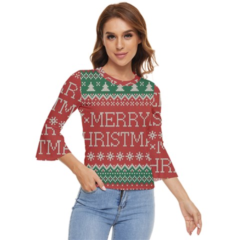 Merry Christmas  Pattern Bell Sleeve Top by artworkshop