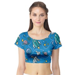 About Space Seamless Pattern Short Sleeve Crop Top by Hannah976