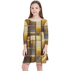 Golden Mosaic Tiles  Kids  Quarter Sleeve Skater Dress by essentialimage