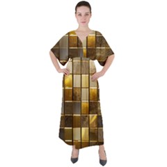 Golden Mosaic Tiles  V-neck Boho Style Maxi Dress by essentialimage