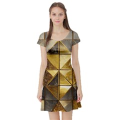 Golden Mosaic Tiles  Short Sleeve Skater Dress by essentialimage365